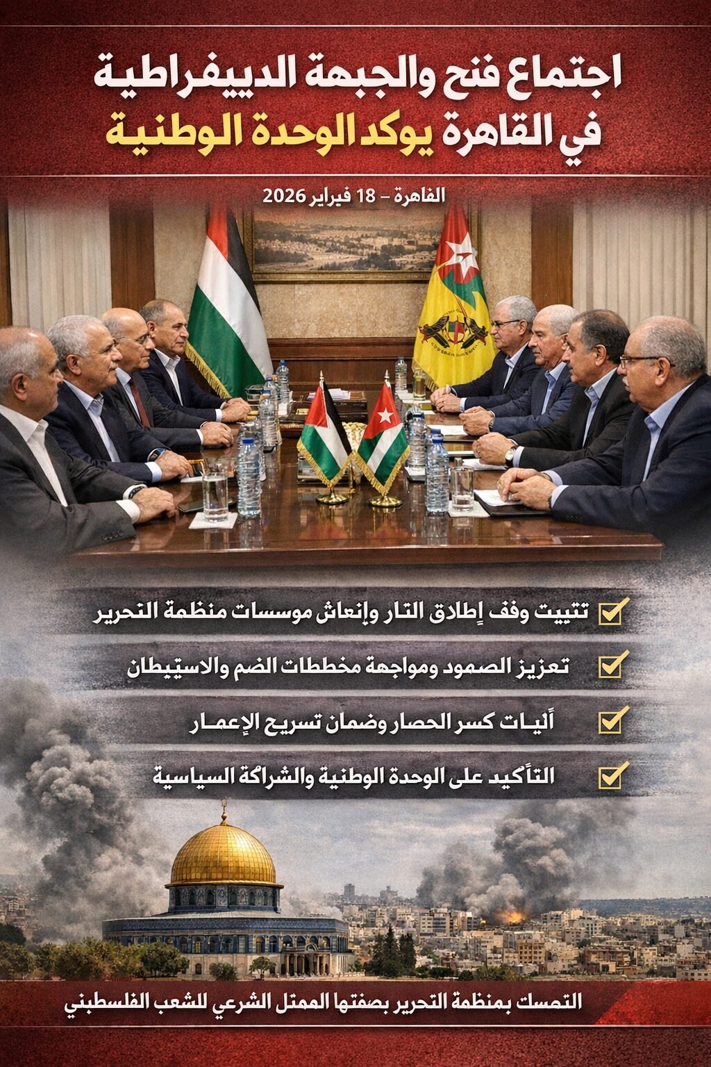 حركة فتح والجبهة الديمقراطية تعقدان اجتماعًا قياديًا في القاهرة