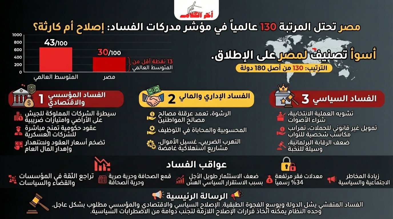 مصر تحتل المرتبة 130 عالميًا في مدركات الفساد: الإصلاح ضرورة ملحة