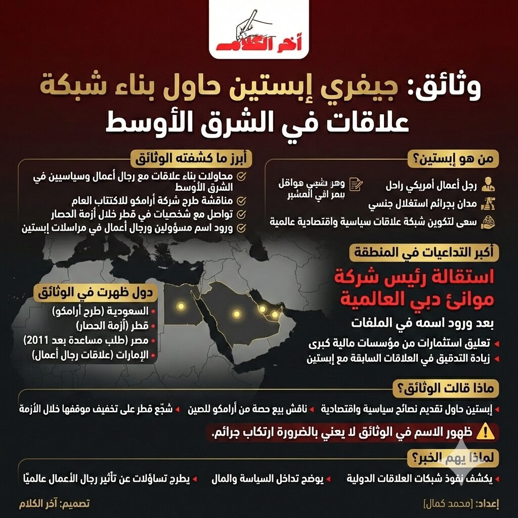 وثائق: إبستين حاول بناء شبكة علاقات قوية في أنحاء الشرق الأوسط