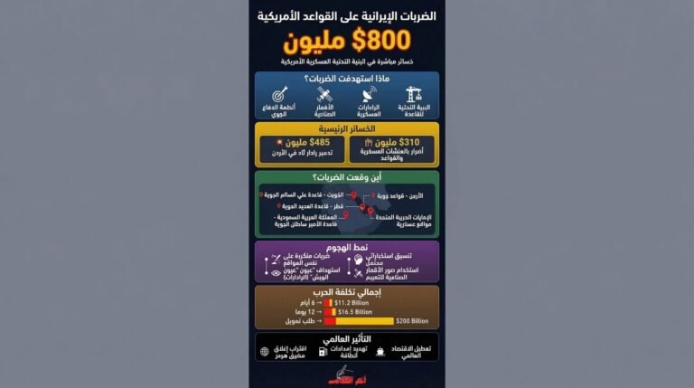 انفوجرافيك يشرح الخسائر الأمريكية من الحرب على إيران