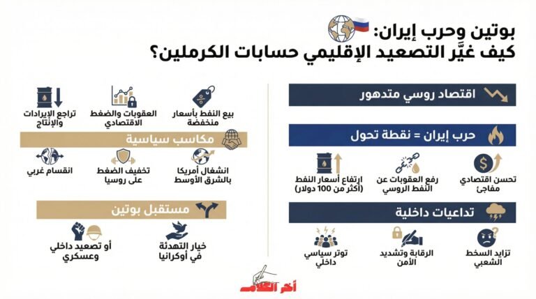 انفوجرافيك يشرح تأثير الحرب مع إيران في تغيير بوصلة السياسة والتوجهات الروسية