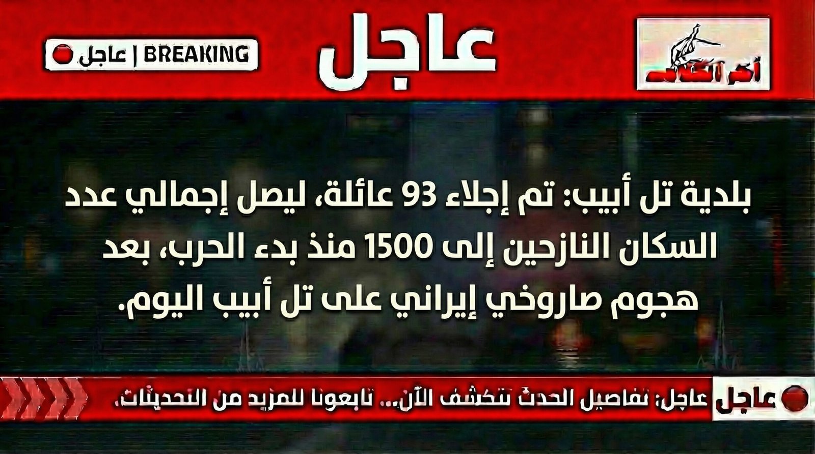 إجلاء عشرات العائلات في تل أبيب بعد قصف إيراني جديد