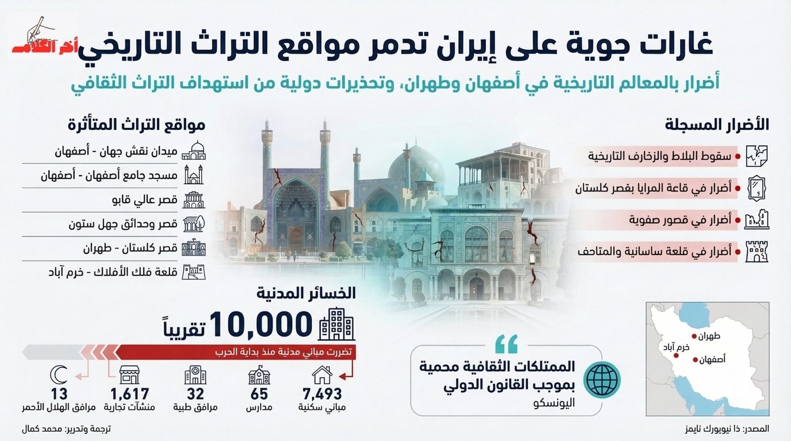 الغارات على إيران تدمر مواقع تراثية تاريخية