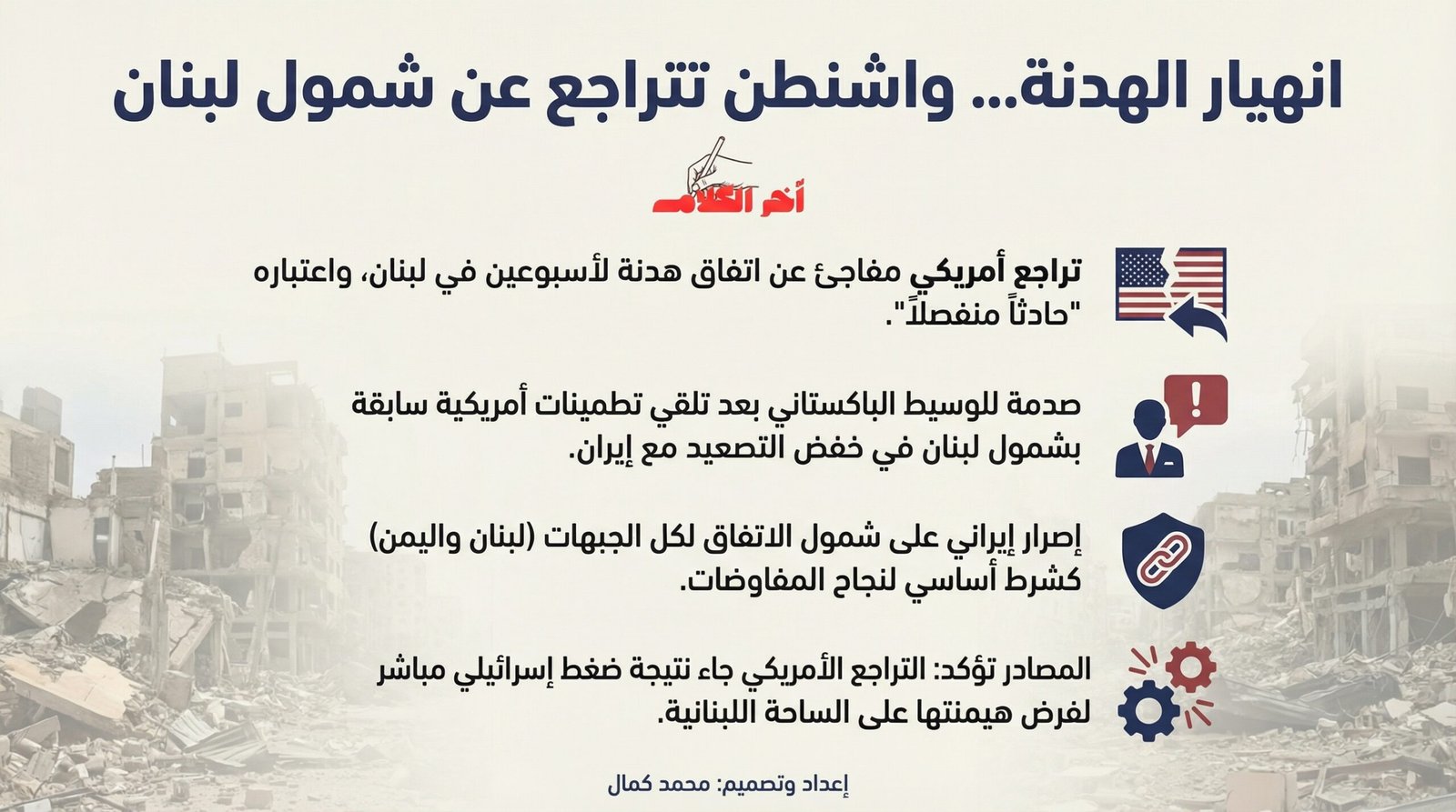 صدمة في إسلام أباد: واشنطن تتنصل من شمول لبنان في اتفاق التهدئة