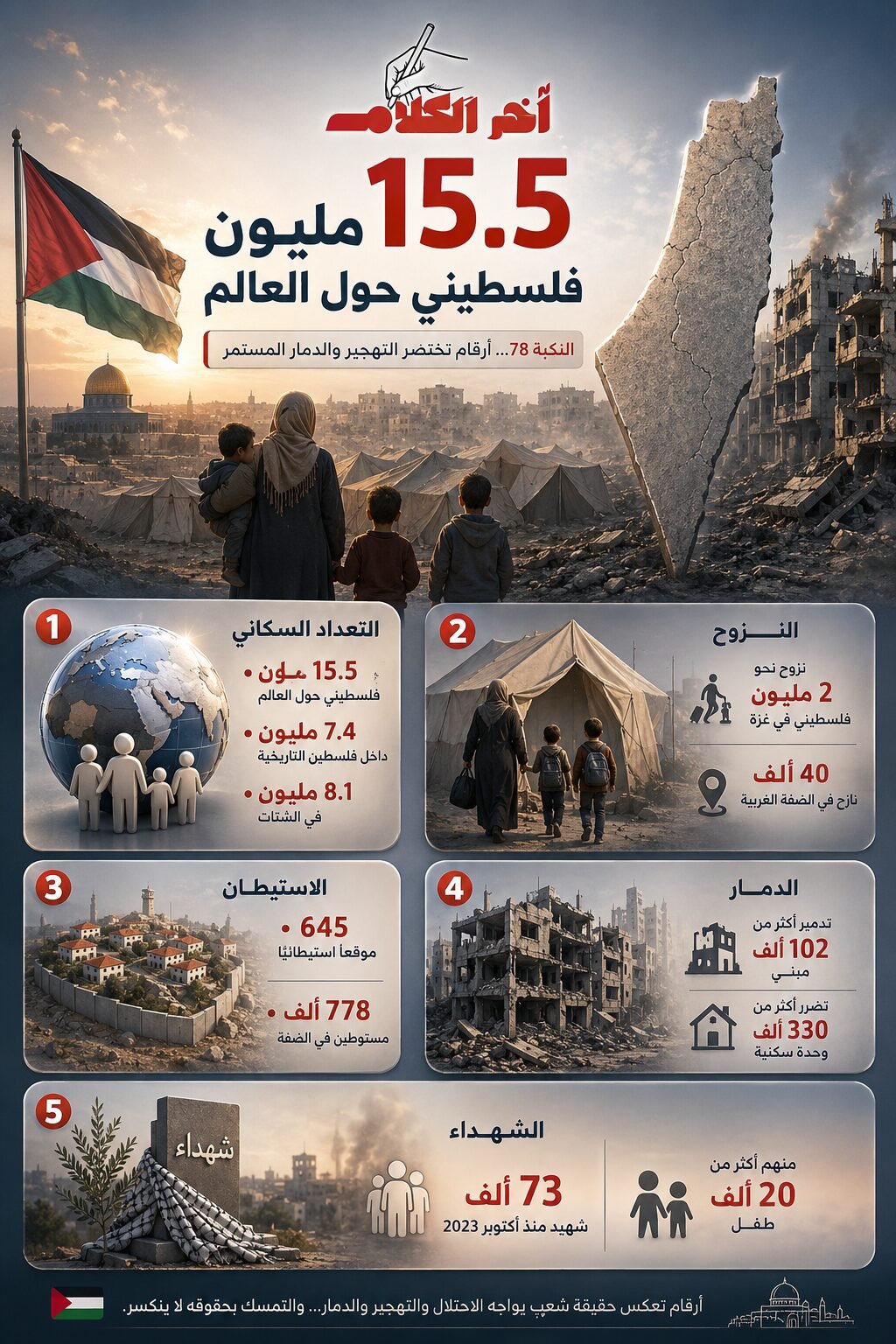 في الذكرى الـ 78 للنكبة.. عدد الفلسطينيين يبلغ 15.5 مليون حول العالم