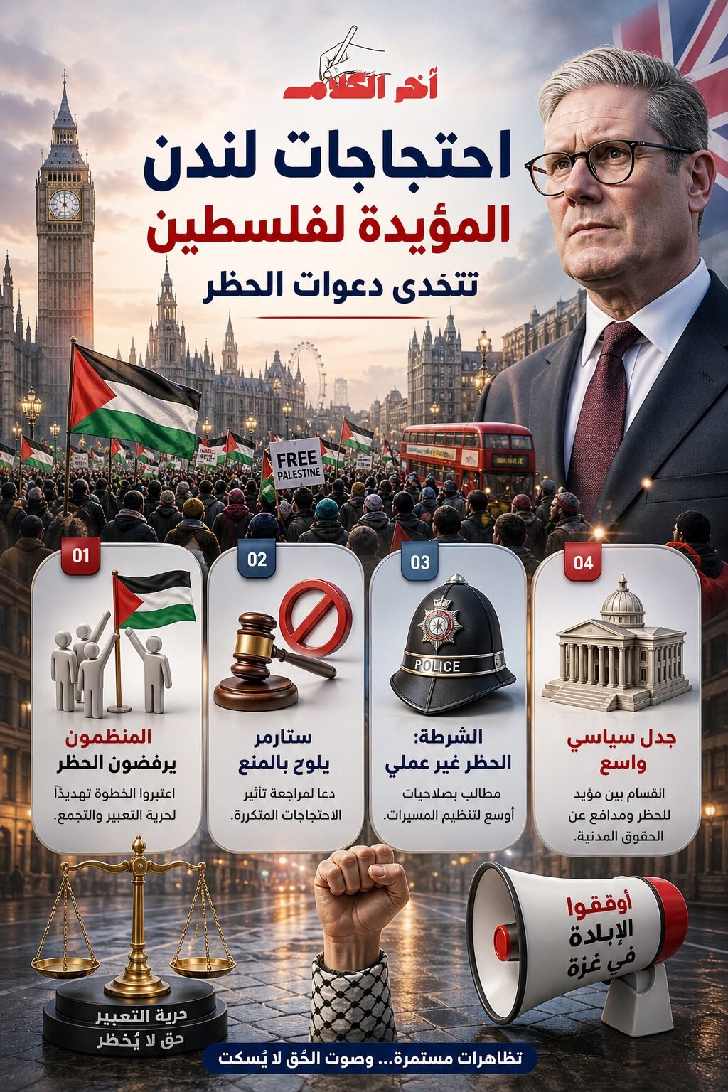 احتجاجات لندن المؤيدة لفلسطين تتحدى دعوات كير ستارمر