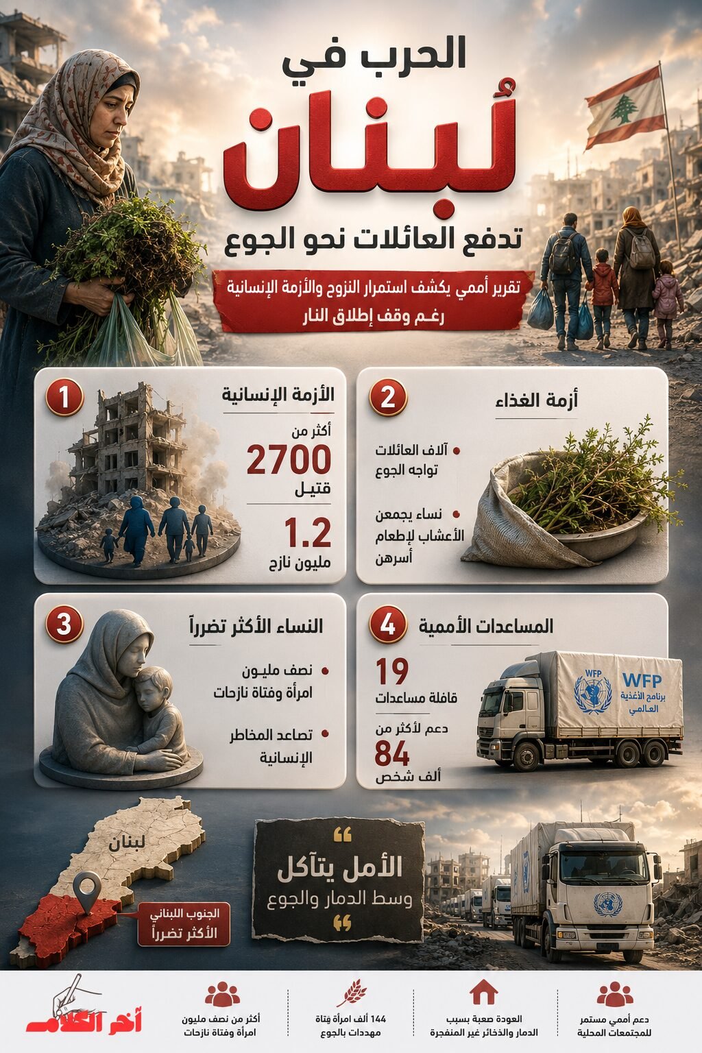 تقرير أممي: الحرب في لبنان تدفع العائلات للبحث عن الطعام