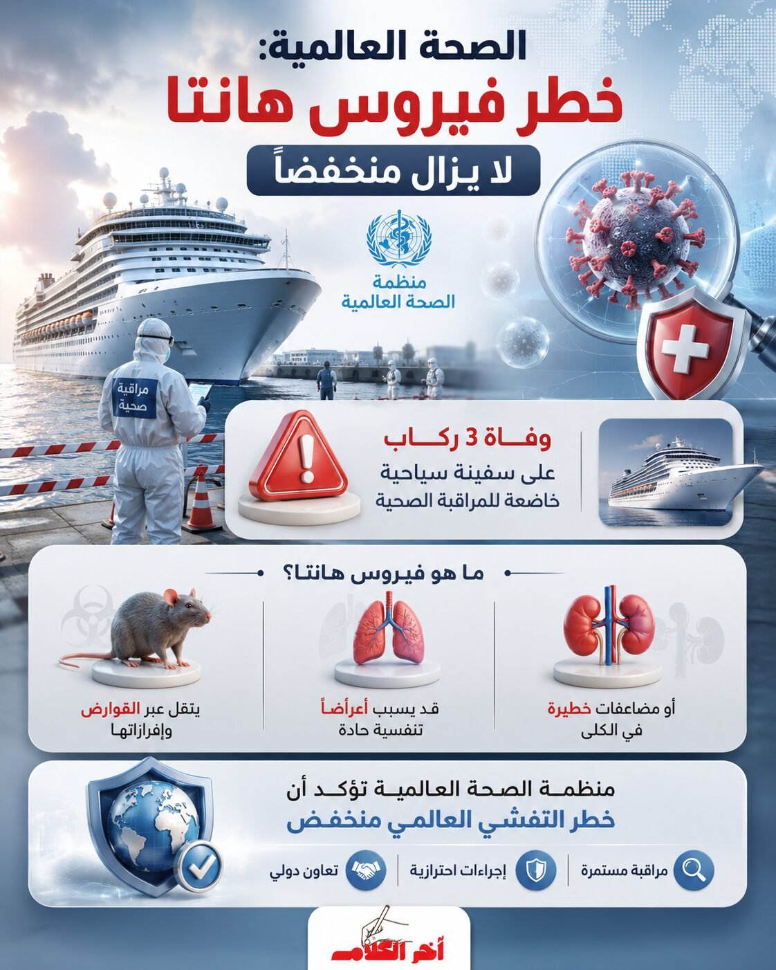 الصحة العالمية: خطر تفشي فيروس هانتا لا يزال منخفضاً