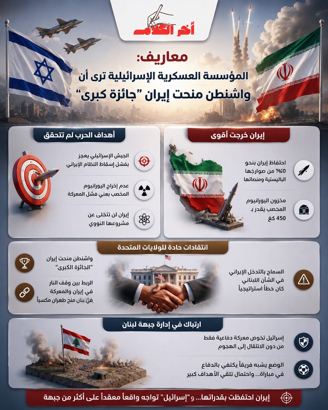 معاريف: المؤسسة العسكرية الإسرائيلية ترى أن واشنطن منحت إيران جائزة كبرى