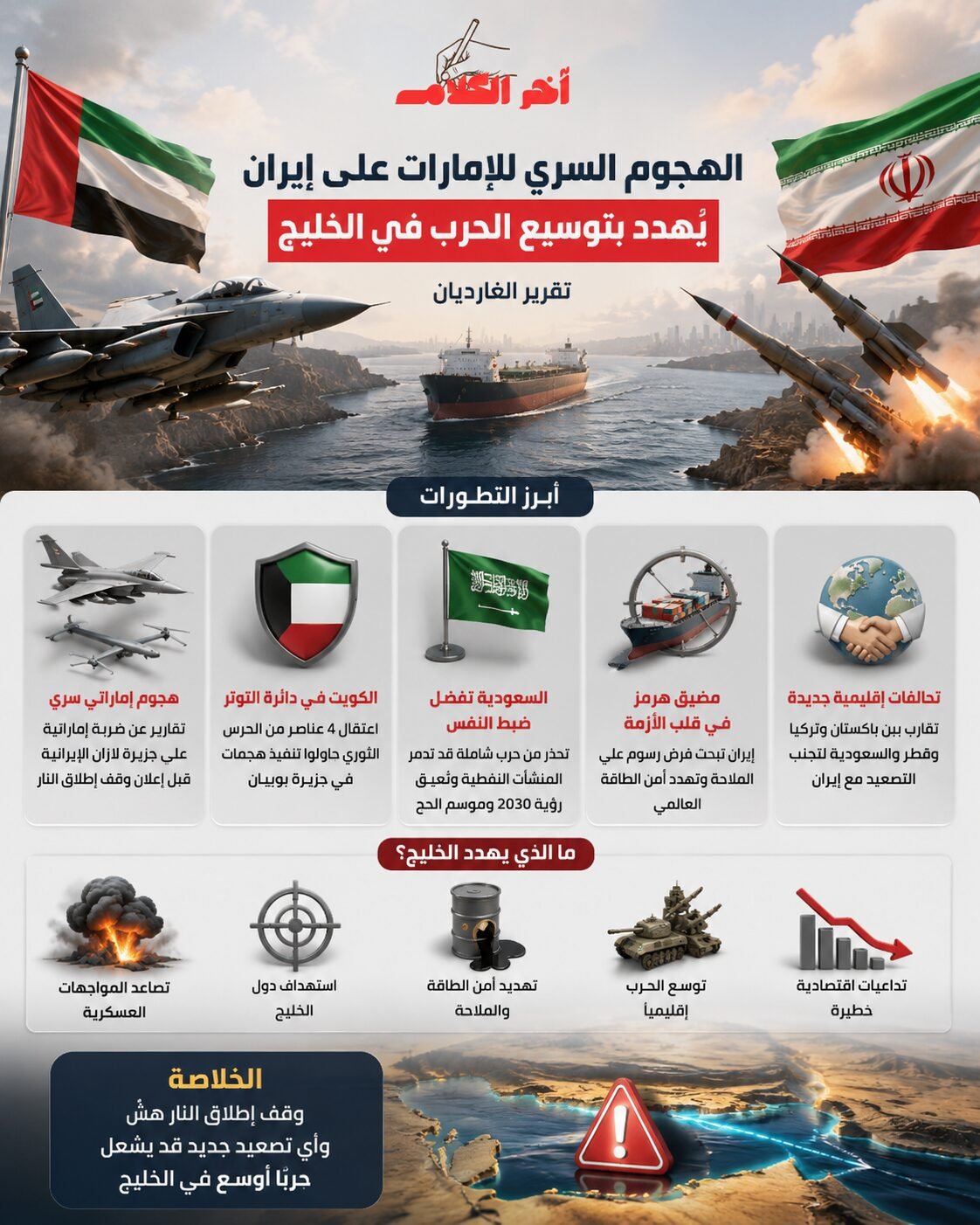 الغارديان: انخراط الإمارات في هجمات ضد إيران يهدد بتوسيع الحرب في الخليج