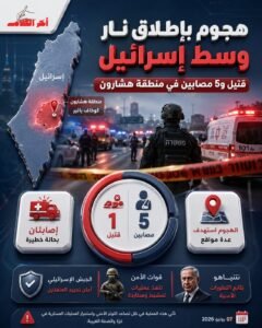 مقتل شخص وإصابة 5 آخرين في هجوم بإطلاق نار وسط إسرائيل