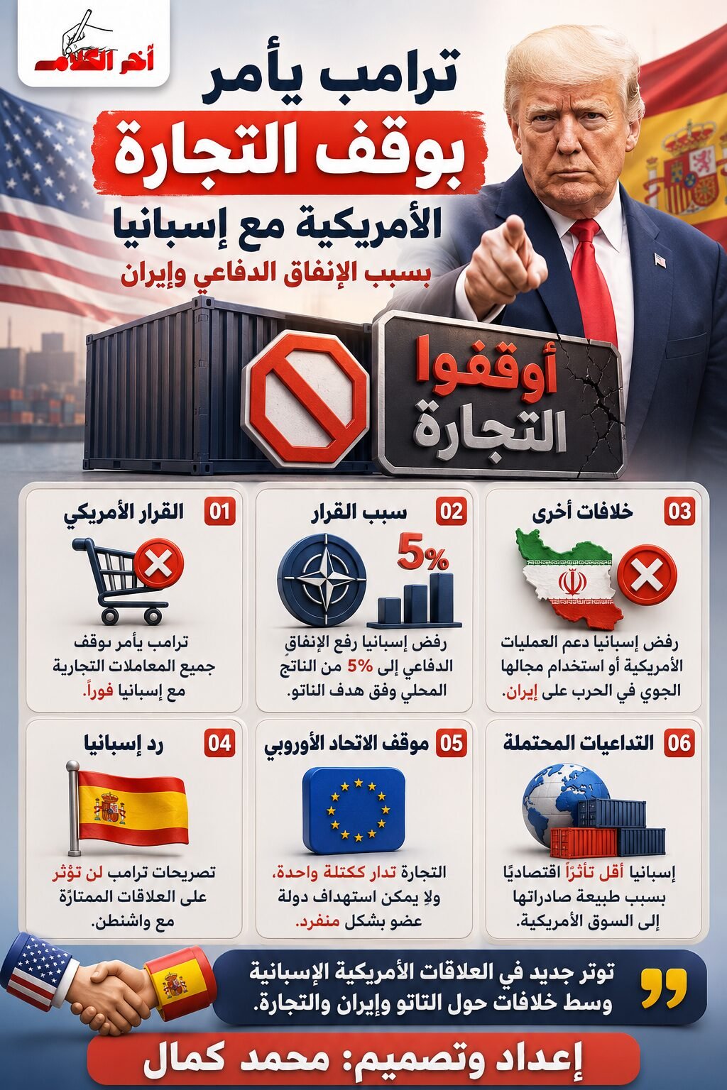 ترامب يأمر بوقف التجارة مع إسبانيا
