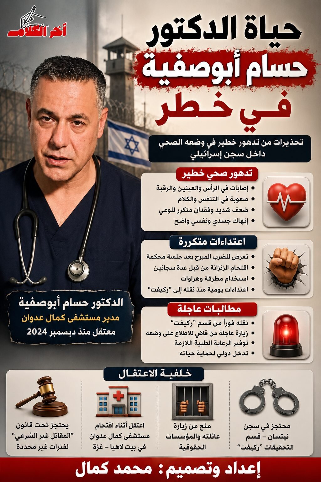 حياة الدكتور حسام أبو صفية في خطر
