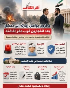 ماكرون يواصل زيارته إلى دمشق بعد انفجارين قرب مقر إقامته